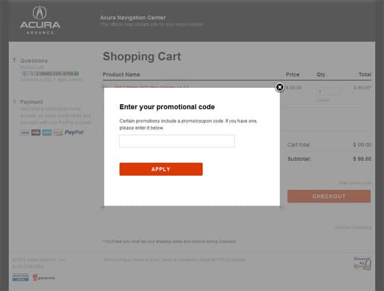Enter Your Acura Navigation Promotional Code