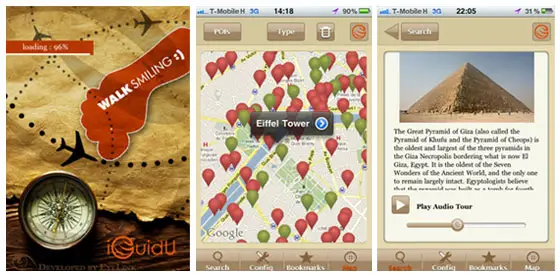 Screenshots from the iGuidu iPhone App