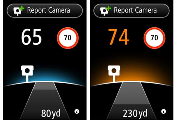 Screenshots of the TomTom Speed Camera iPhone App