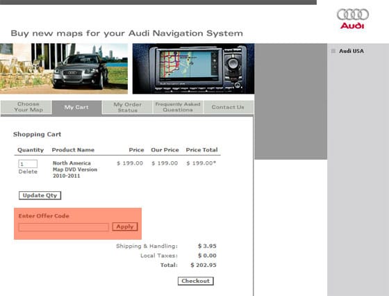 Enter Your Audi Navigation DVD Offer Code