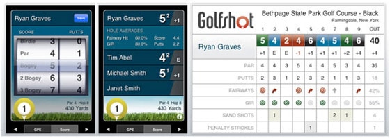 GolfShot iPhone App Score Card Screens