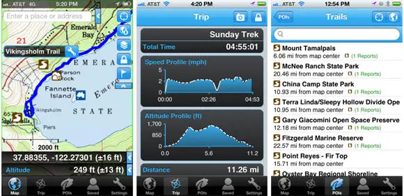 Screenshots from the Gaia GPS Application